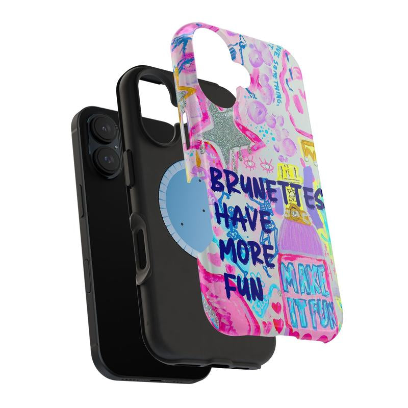 Glittercutie Magnetic Phone Case Brunettes Have More Fun Phone Case Make It Fun Pink Preppy Collage Preppy Colorful School Girl Phone Cases Magnetic Tough Cases Compatible with Magsafe Phone Case Phone Cover Hard Cases Phone Cases Tough 2-Piece Phone Case